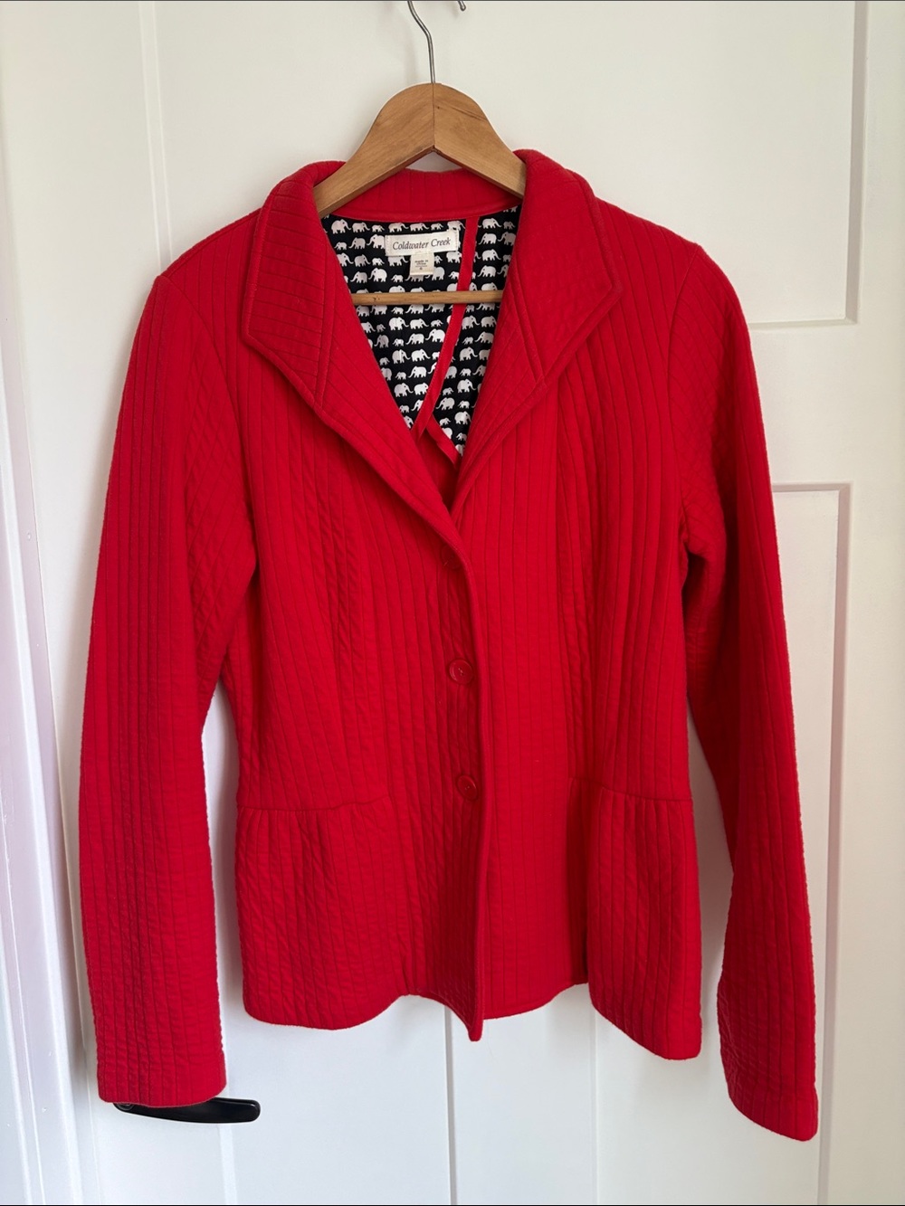100% cotton outside Coldwater Creek Women's Bright Red Quilted Blazer